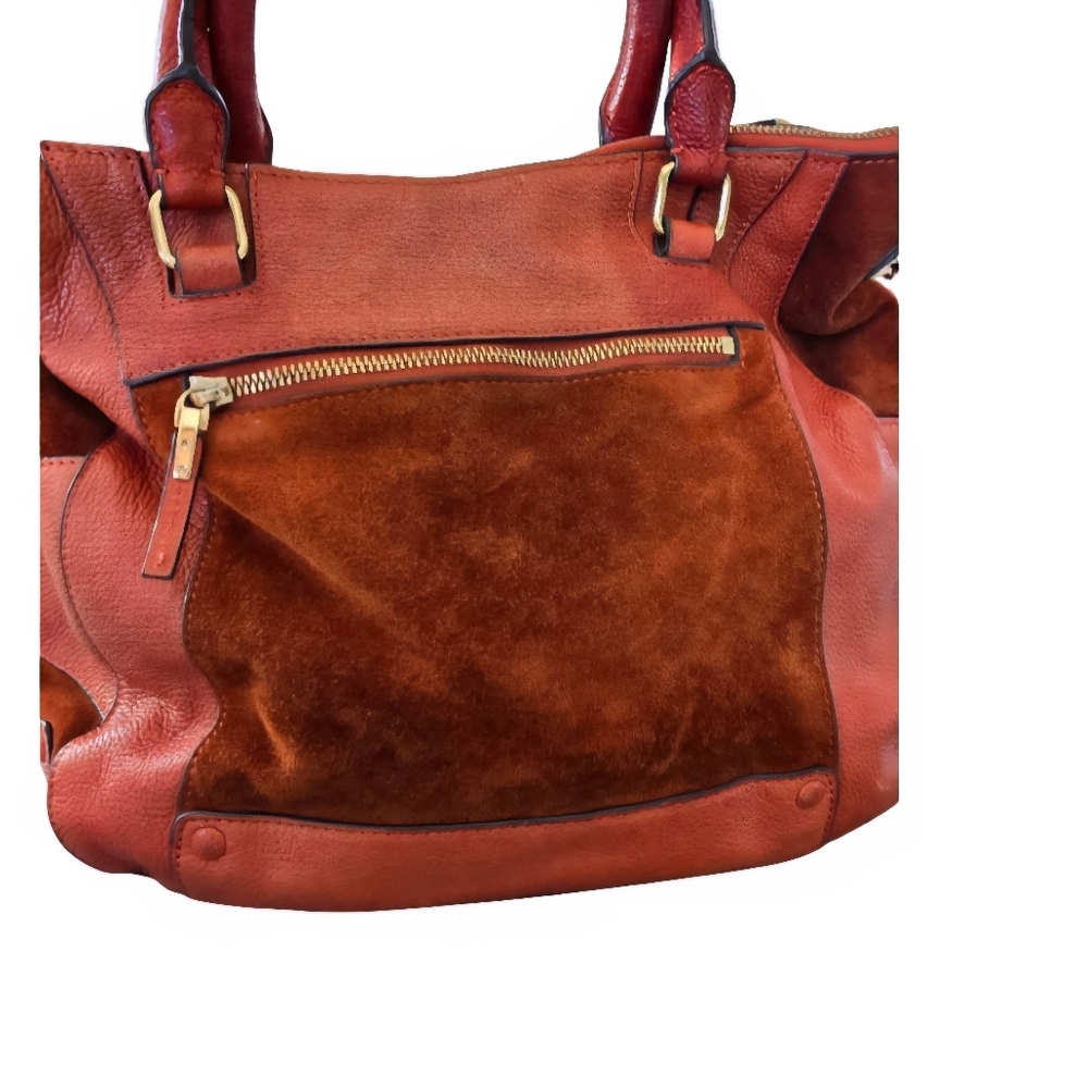 Vince Camuto Hobo Slouchy Bag Leather Suede Trim Shoulder Purse Cognac Red